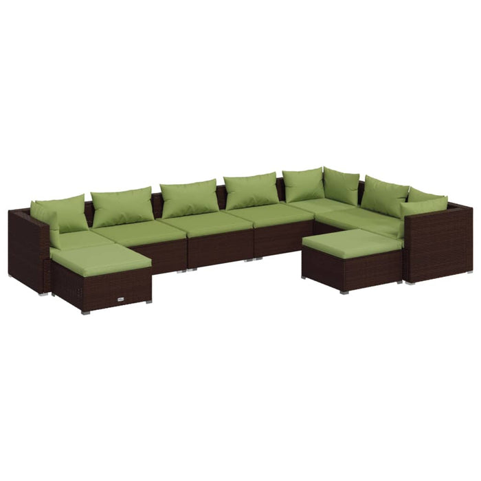 9-tlg. Garten-Lounge-Set mit Kissen Poly Rattan Braun