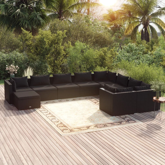 10-tlg. Garten-Lounge-Set mit Kissen Poly Rattan Schwarz
