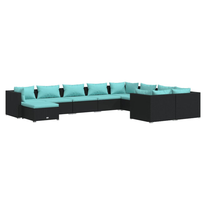 10-tlg. Garten-Lounge-Set mit Kissen Poly Rattan Schwarz