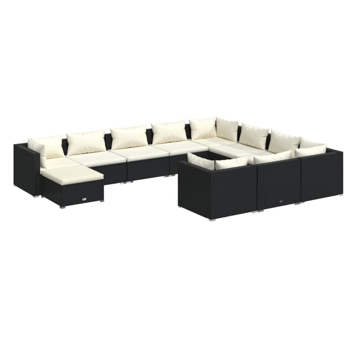 11-tlg. Garten-Lounge-Set mit Kissen Poly Rattan Schwarz