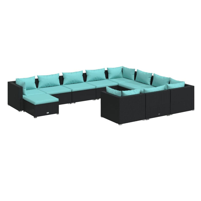 11-tlg. Garten-Lounge-Set mit Kissen Poly Rattan Schwarz
