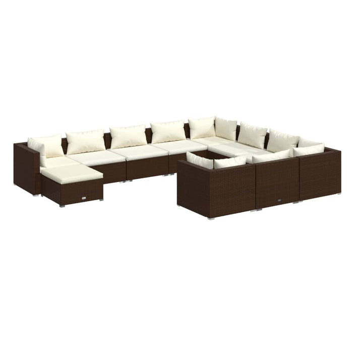 11-tlg. Garten-Lounge-Set mit Kissen Poly Rattan Braun