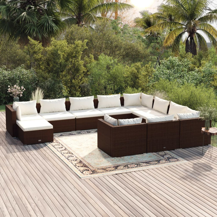 11-tlg. Garten-Lounge-Set mit Kissen Poly Rattan Braun
