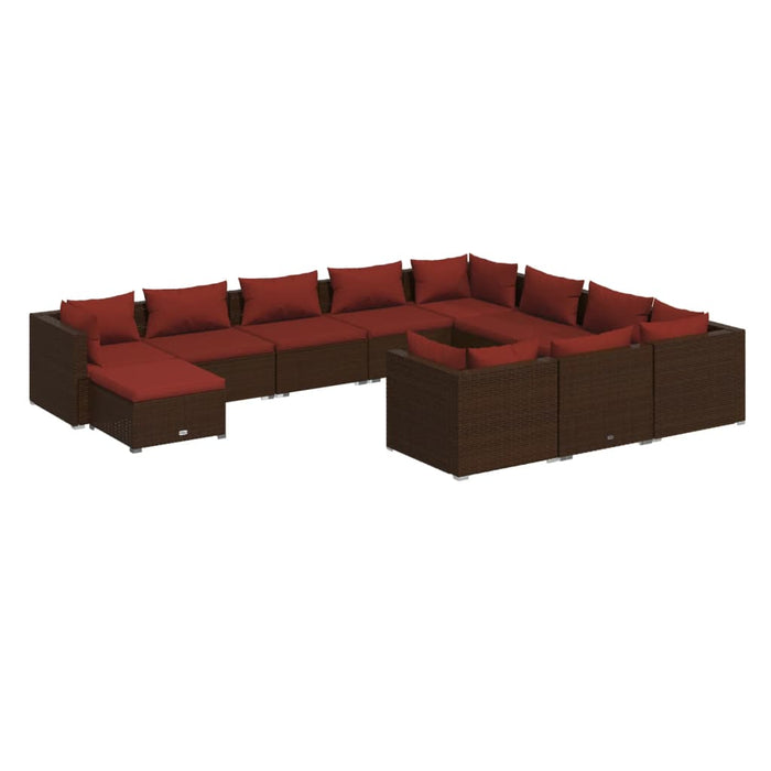 11-tlg. Garten-Lounge-Set mit Kissen Poly Rattan Braun
