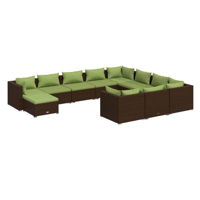 11-tlg. Garten-Lounge-Set mit Kissen Poly Rattan Braun