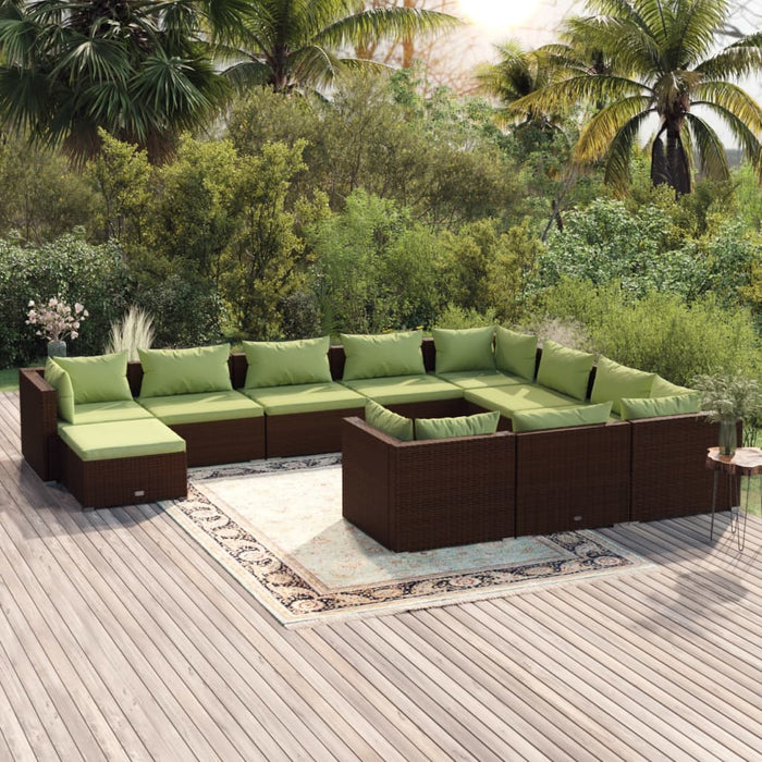 11-tlg. Garten-Lounge-Set mit Kissen Poly Rattan Braun