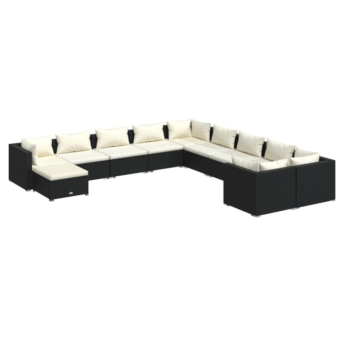 11-tlg. Garten-Lounge-Set mit Kissen Poly Rattan Schwarz