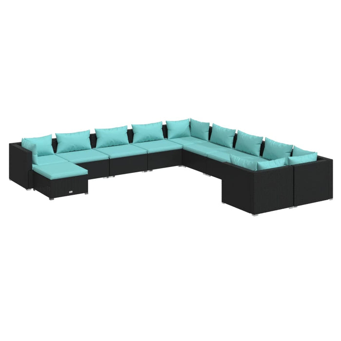 11-tlg. Garten-Lounge-Set mit Kissen Poly Rattan Schwarz