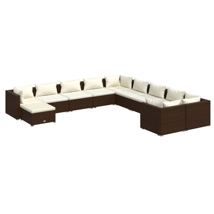 11-tlg. Garten-Lounge-Set mit Kissen Poly Rattan Braun