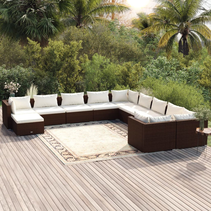 11-tlg. Garten-Lounge-Set mit Kissen Poly Rattan Braun