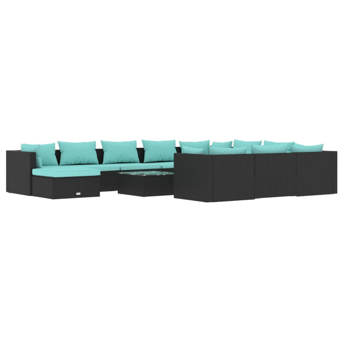 12-tlg. Garten-Lounge-Set mit Kissen Poly Rattan Schwarz