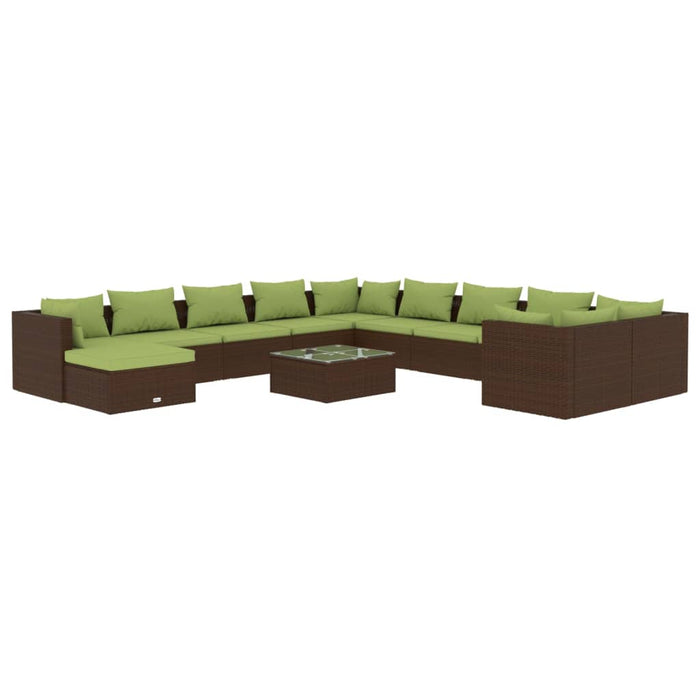 12-tlg. Garten-Lounge-Set mit Kissen Poly Rattan Braun