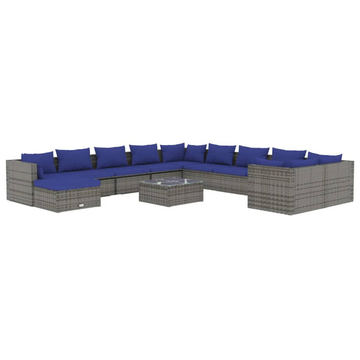 12-tlg. Garten-Lounge-Set mit Kissen Poly Rattan Grau