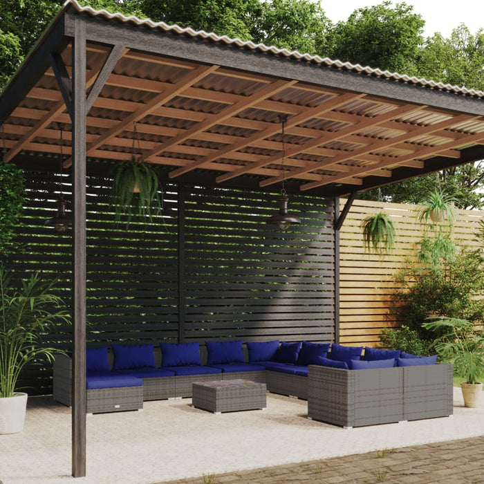 12-tlg. Garten-Lounge-Set mit Kissen Poly Rattan Grau