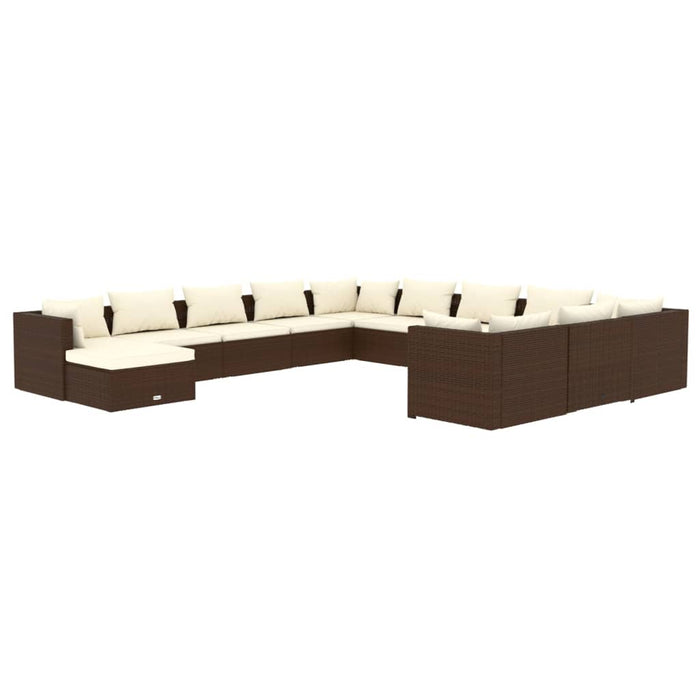 12-tlg. Garten-Lounge-Set mit Kissen Poly Rattan Braun