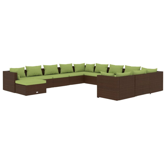 12-tlg. Garten-Lounge-Set mit Kissen Poly Rattan Braun