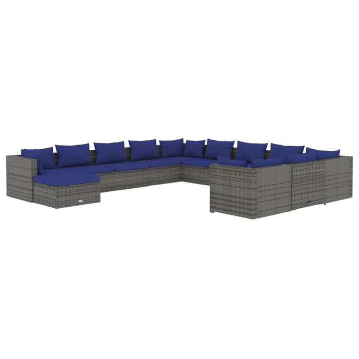 12-tlg. Garten-Lounge-Set mit Kissen Poly Rattan Grau