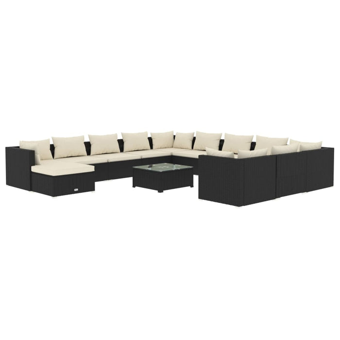 13-tlg. Garten-Lounge-Set mit Kissen Poly Rattan Schwarz