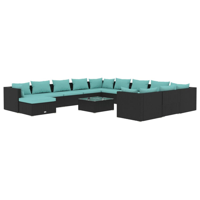 13-tlg. Garten-Lounge-Set mit Kissen Poly Rattan Schwarz