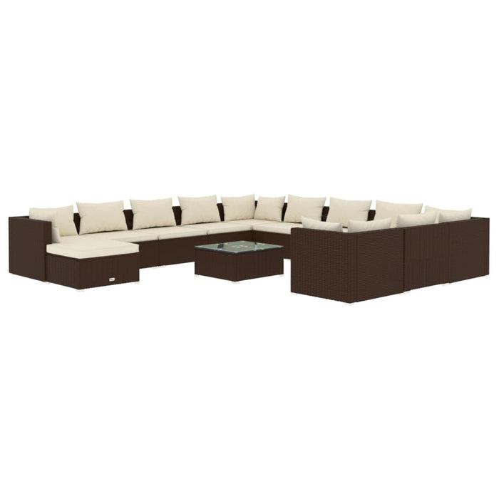 13-tlg. Garten-Lounge-Set mit Kissen Poly Rattan Braun