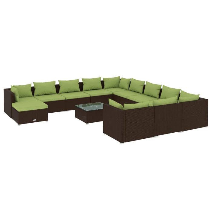 13-tlg. Garten-Lounge-Set mit Kissen Poly Rattan Braun