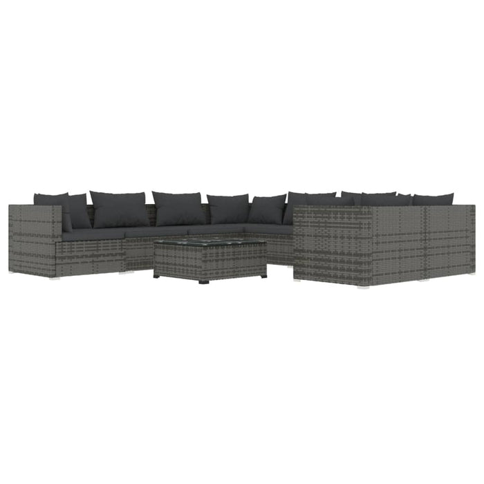 9-tlg. Garten-Lounge-Set mit Kissen Poly Rattan Grau