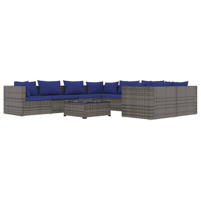 9-tlg. Garten-Lounge-Set mit Kissen Poly Rattan Grau