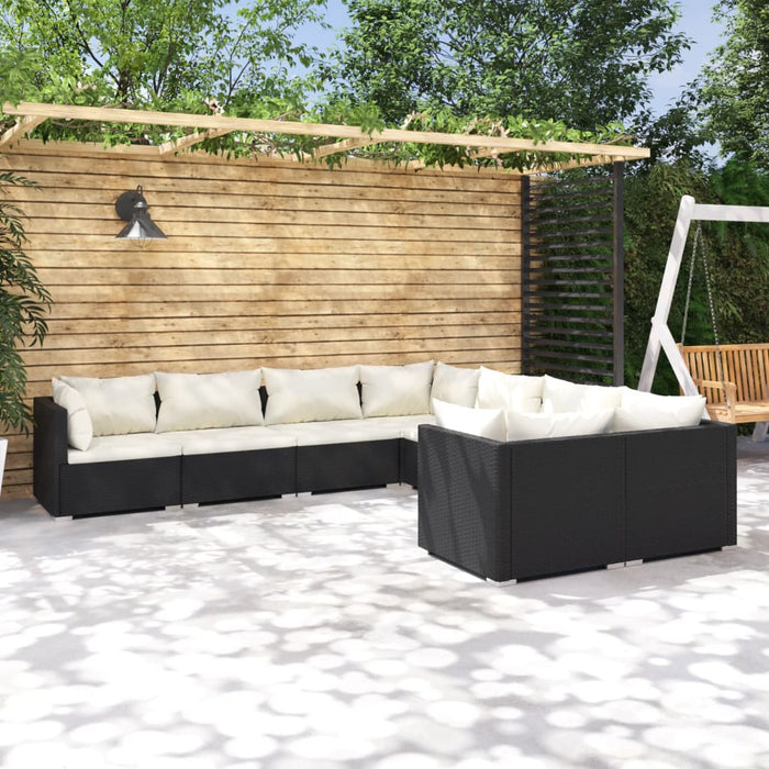 8-tlg. Garten-Lounge-Set mit Kissen Poly Rattan Schwarz