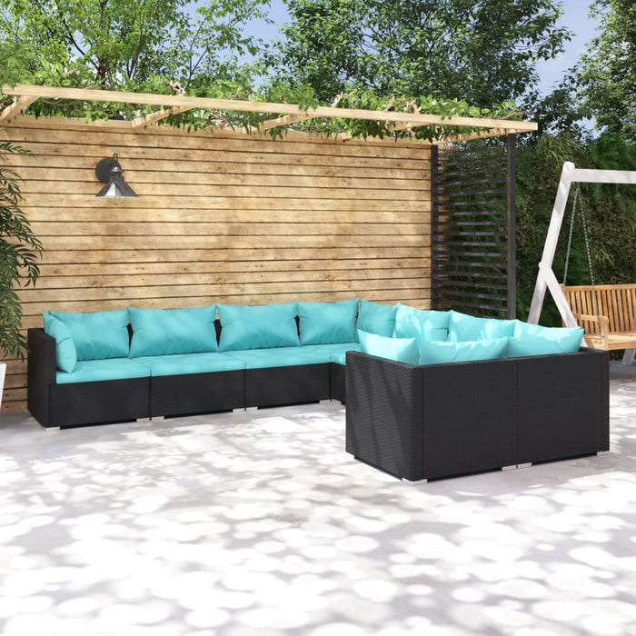 8-tlg. Garten-Lounge-Set mit Kissen Poly Rattan Schwarz