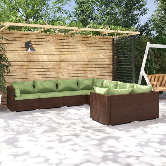 8-tlg. Garten-Lounge-Set mit Kissen Poly Rattan Braun