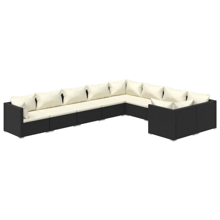 9-tlg. Garten-Lounge-Set mit Kissen Poly Rattan Schwarz