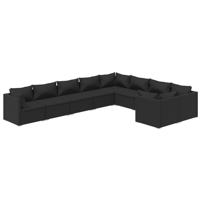 9-tlg. Garten-Lounge-Set mit Kissen Poly Rattan Schwarz