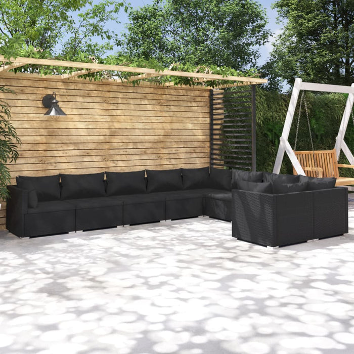 9-tlg. Garten-Lounge-Set mit Kissen Poly Rattan Schwarz