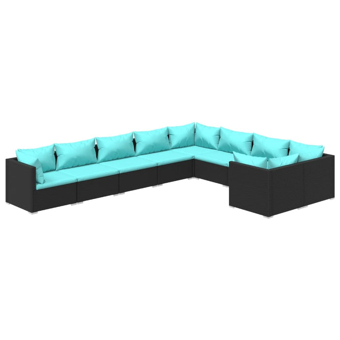 9-tlg. Garten-Lounge-Set mit Kissen Poly Rattan Schwarz