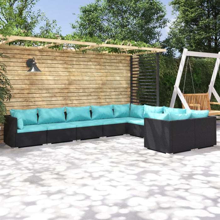 9-tlg. Garten-Lounge-Set mit Kissen Poly Rattan Schwarz