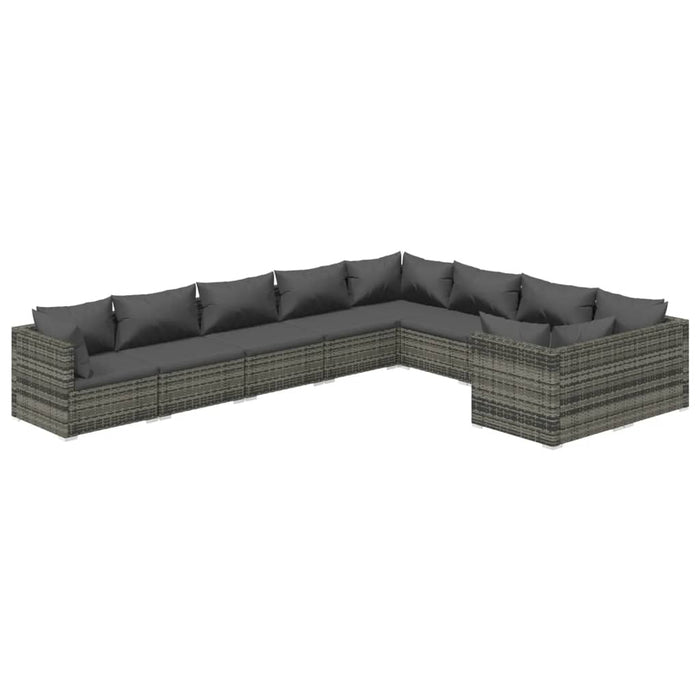 9-tlg. Garten-Lounge-Set mit Kissen Poly Rattan Grau