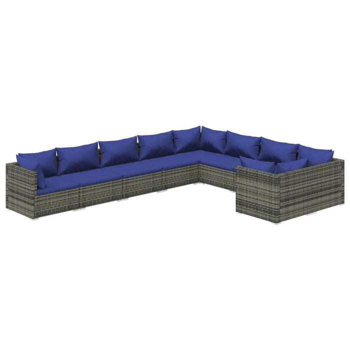 9-tlg. Garten-Lounge-Set mit Kissen Poly Rattan Grau