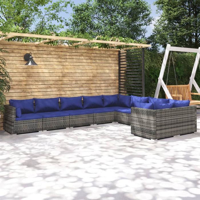 9-tlg. Garten-Lounge-Set mit Kissen Poly Rattan Grau