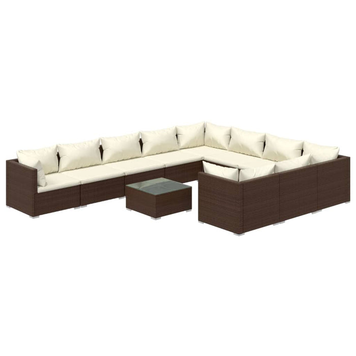 11-tlg. Garten-Lounge-Set mit Kissen Poly Rattan Braun