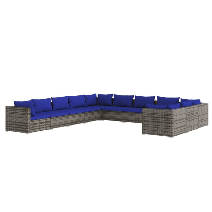 11-tlg. Garten-Lounge-Set mit Kissen Poly Rattan Grau