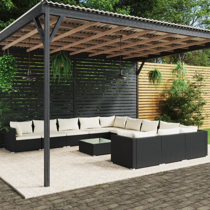 12-tlg. Garten-Lounge-Set mit Kissen Poly Rattan Schwarz
