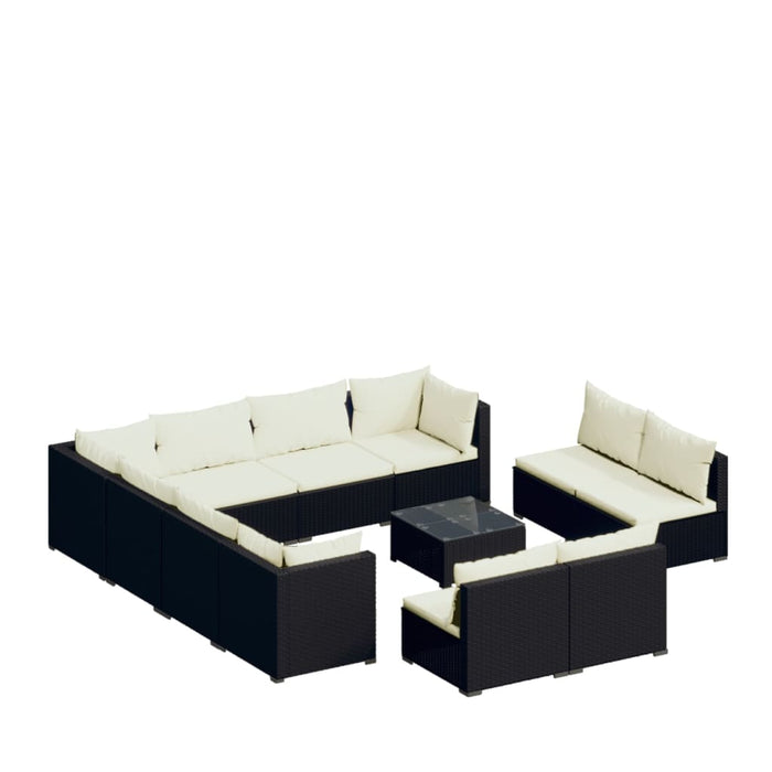 12-tlg. Garten-Lounge-Set mit Kissen Schwarz Poly Rattan