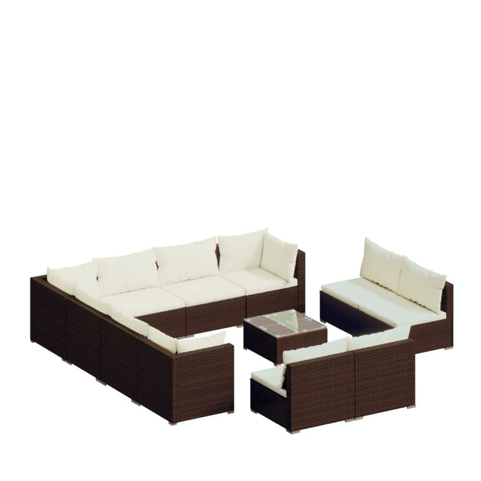 12-tlg. Garten-Lounge-Set mit Kissen Braun Poly Rattan