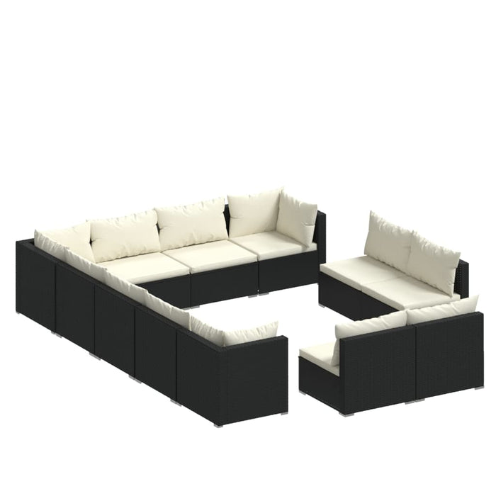 12-tlg. Garten-Lounge-Set mit Kissen Schwarz Poly Rattan