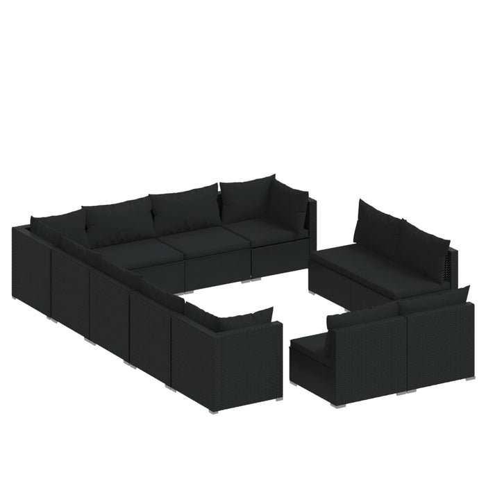 12-tlg. Garten-Lounge-Set mit Kissen Schwarz Poly Rattan