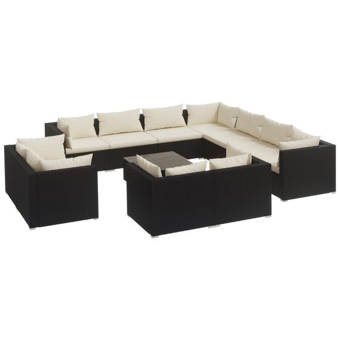 12-tlg. Garten-Lounge-Set mit Kissen Schwarz Poly Rattan