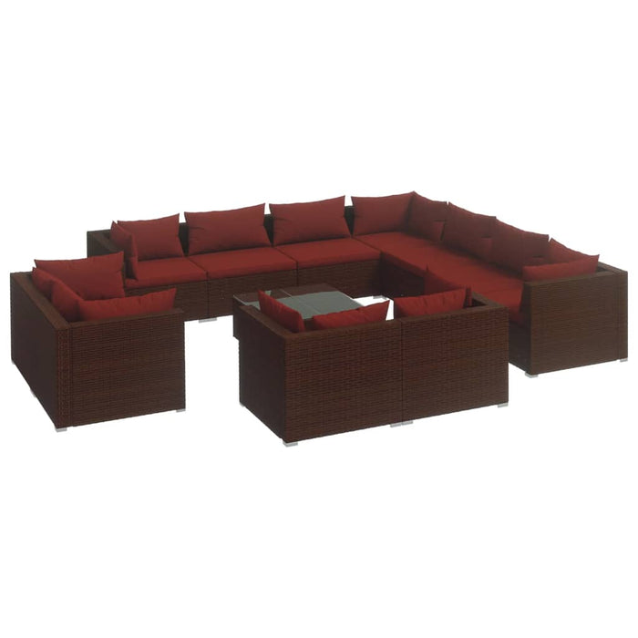 12-tlg. Garten-Lounge-Set mit Kissen Braun Poly Rattan