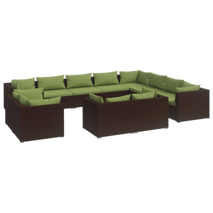 12-tlg. Garten-Lounge-Set mit Kissen Braun Poly Rattan