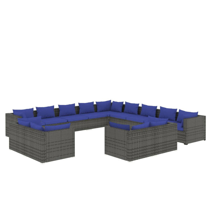13-tlg. Garten-Lounge-Set mit Kissen Grau Poly Rattan