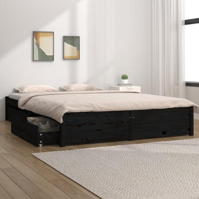 Bett mit Schubladen Schwarz 140x200 cm